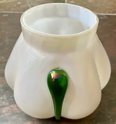 Buy Antique Loetz Glass Vase Iridescent Pearl With Applied Peacock Green Decoration • 14.95£