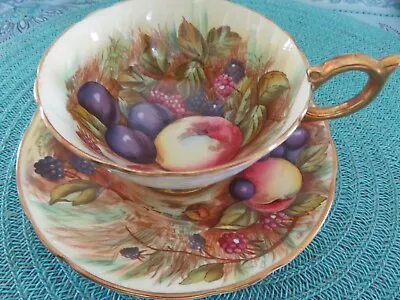 Buy AYNSLEY Wide Mouth Cup & Saucer Gold ORCHARD FRUIT England Teacup Signed D JONES • 94.50£