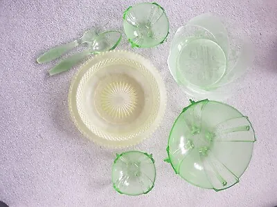 Buy Retro Green Glass Serving Salad Bowl & Fork Spoon , Bowl, Display Plate, 2 Dishe • 40£