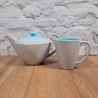 Buy Poole Pottery Twin Tone Sky Blue / Dove Grey Teapot & Creamer, Milk Jug • 19.99£