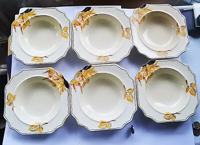 Buy 6 Crown Devon Fieldings Art Deco Square Dessert Dishes With Floral Pattern • 14.99£