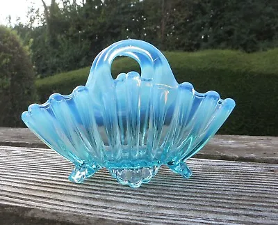 Buy Victorian Davidsons Blue Pearline Brideshead Glass Basket  Rd 130643 • 14.99£