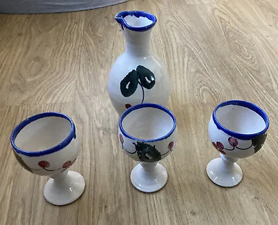 Buy Vintage Liberty Pots Glazed Stoneware Decanter With 3 Mathching Goblets  • 15.99£