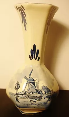 Buy Delft/Delfts Blaus Handwerk Holland Hexagonal Trumpet Vase-Blue Windmill/Flowers • 9.58£