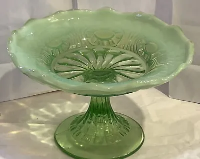 Buy Antique Jefferson Green Opalescent Glass Pedestal Dish, Circa 1906, 4” Tall • 26.46£