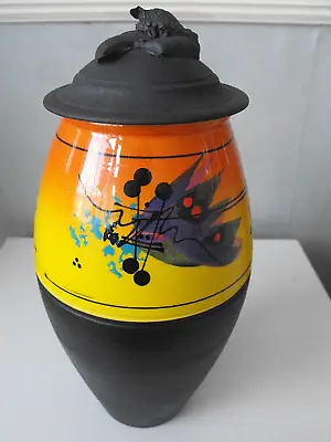 Buy Large Richard Godfrey Studio Devon Hand Painted Psychedelic Slipware Lidded Jar • 110£