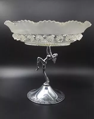 Buy Vintage Davidson Clear/Frosted Blackberry Prunt Compote, Chrome Naked Lady Stand • 28.80£