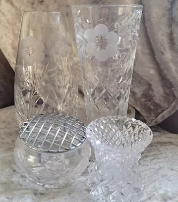 Buy 4 Cut/Crystal Glass Miniture Flower Vases • 5£