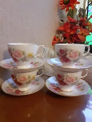Buy Bone China Queen Anne Cups & Saucers X4 Made In England Patt No. 8517 • 6£
