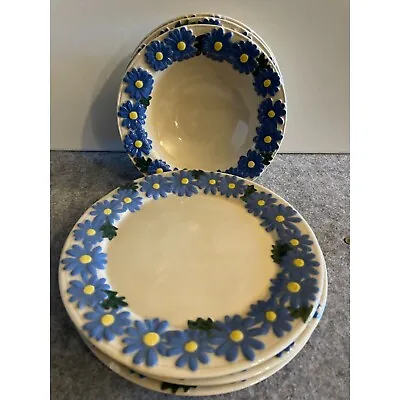 Buy Vintage Dinner Ware Signed MR  Blue Daises On Cream Plate  # 1378 • 23.68£