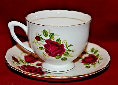 Buy Colclough Vintage Fine Bone China Tea Cup & Saucer Deep Red Rose Made In England • 15.43£