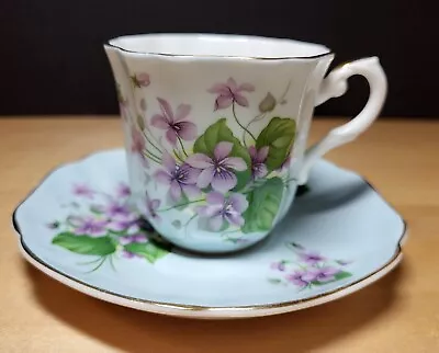 Buy Royal Grafton VIOLETS Demitasse Coffee Cup And Saucer Light Blue Fine Bone China • 11.32£
