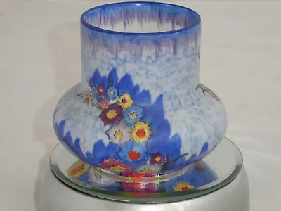 Buy Carlton Ware Vase In The Garden Pattern On A Pale Blue Mottled Matte Ground • 35£