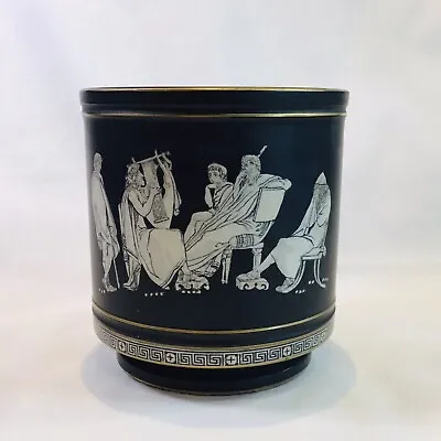 Buy Antique C.1890 Pratt Ware NeoClassical Black & White Old Greek Design Large Pot • 55£
