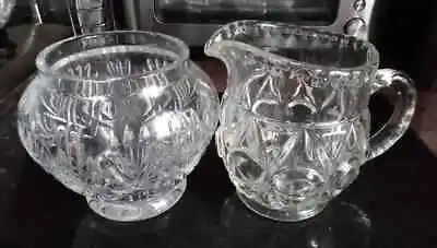 Buy Crystal Cut Glass Glassware Vintage Cream / Milk Jug & Sugar Bowl • 7.95£