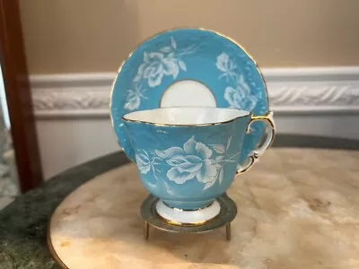 Buy Vintage Ansley English Fine Bone China Turquoise Floral Teacup And Saucer 2821 • 51.88£
