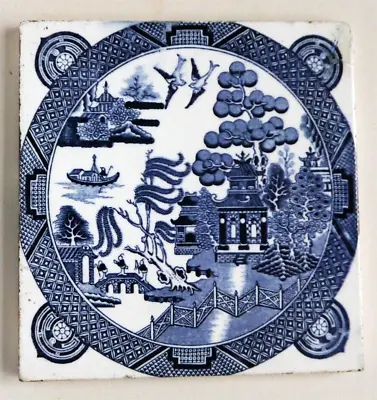 Buy Antique Original 6  X 6  Tile  Mintons China Works Blue & White Willow Pattern • 29.50£