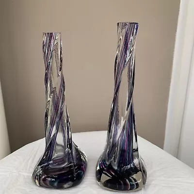 Buy Vintage Caithness Charles Orr / Peter Huin Oban Art Glass Pair Bud Vases 1970's • 20£