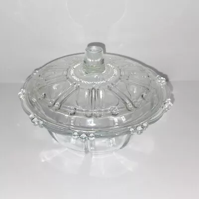 Buy Vintage Beaded Design Glass Bowl W/ Lid 7  Clear Pressed Glass Candy Bowl Granny • 14.15£