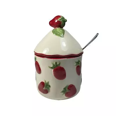 Buy Vintage Ceramic Strawberry Decorated Jam Preserve Pot With Spoon • 15.99£