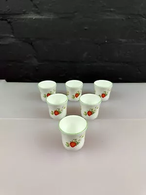 Buy 6 X Queens Virginia Strawberry Egg Cups 4.5 Cm High Set Green Rim • 39.99£