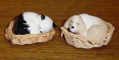 Buy Vintage Ceramic Szeiler England Sleeping Cat & Dog In Basket Figurines - Crazing • 14.45£