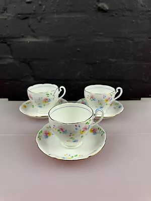 Buy 3 X Grafton China Hand Painted Teacups And Saucers Set Floral C358 • 19.99£