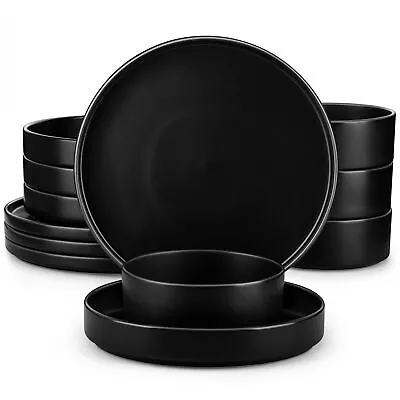 Buy Vancasso VENUS Dinnerware Set 12pc Black Dining Dinner Set Tableware Plate For 4 • 23.99£