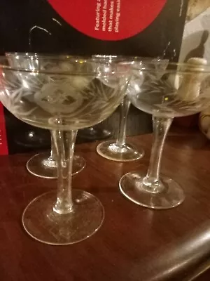 Buy Set 4 Cut Crystal glasses Roses Vintage Wine Glass Stems Champagne Antique Roses • 33.15£