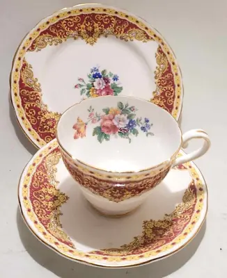 Buy Vintage Aynsley English China Red & Gold Floral Cup & Saucer Trio Afternoon Tea • 18£