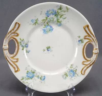 Buy Guerin Limoges France Blue Carnation Flowers & Gold Cake Plate C. 1900 - 1932 • 61.74£