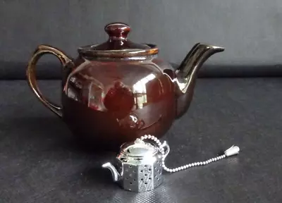Buy Vintage, Single Cup Brown Teapot With Metal Teapot Tea Infuser • 5£