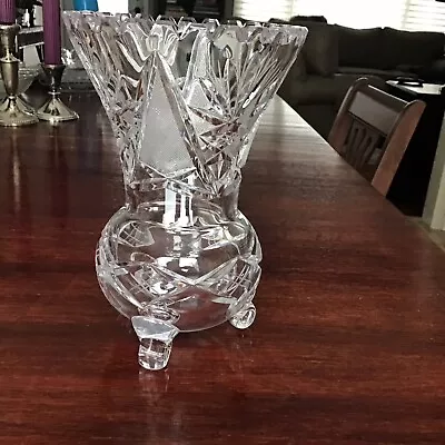 Buy Vintage Cut Glass Crystal Sawtooth 3 Leg Thistle Vase 8.5”X 6” • 82.71£