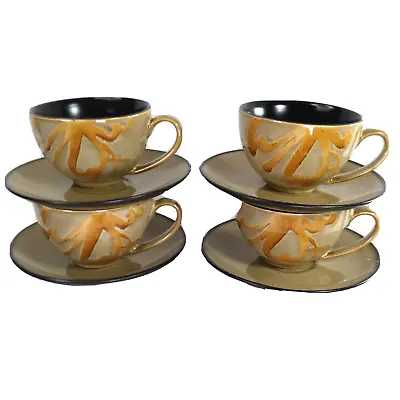 Buy 4 Pier 1 Kioko Tea Coffee Cup And Saucers SET Speckled Tan With Black Interior • 23.35£