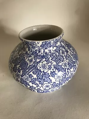 Buy Burleigh Ironstone Blue Chintz Squat Vase Rare Shape Vintage • 30£