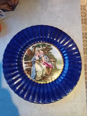 Buy Wade Royal Victoria Pottery Courting Couple Gilt Cobalt Blue Fluted Plate • 17.99£