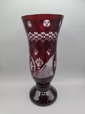 Buy Ruby Red Stained Glass Vase Cut To Clear Design 9.5  • 94.50£