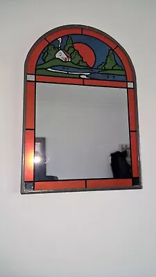 Buy Vintage Stained Glass Arched Mirror With Clarice Cliff Style Picture/ Lead • 29.99£