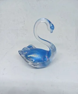 Buy Vintage HERON Studio Art Glass Small Swan Paperweight Iridescent Blue  Figure • 14£
