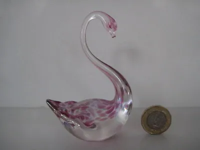 Buy Heron Handmade In Lake District Glass Pink Iridescent Swan Figurine Paperweight • 17.99£