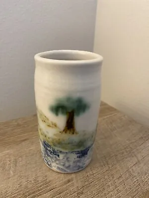Buy Art Pottery Small Vase Signed Stoneware Tree And Mountains Handmade Cup Mug • 14.43£