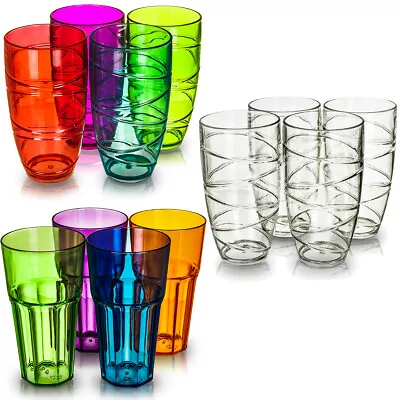 Buy 4 Tall Tumbler Glasses Reusable Plastic Clear Swirl Summer Party BBQ Picnic 600m • 7.94£