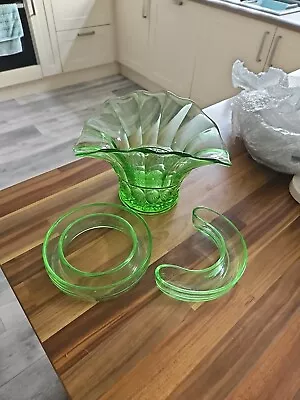 Buy Three Pieces Of Art Deco Green Glass Possibly Bagley Or Czech In Origin • 15£