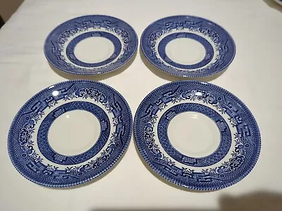 Buy Fine English Tableware Churchill Blue Willow Tea Cup Saucer SET OF 4 VINTAGE • 11.39£