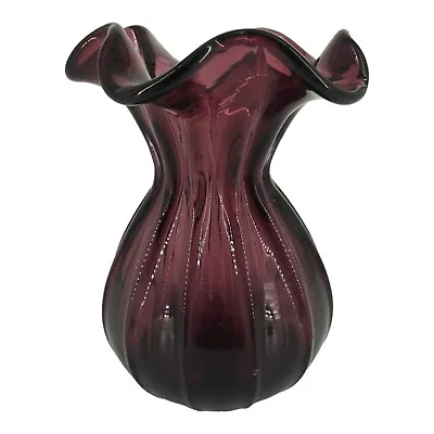 Buy Vintage Purple Glass Vase Melon Ribbed Ruffle • 15.36£