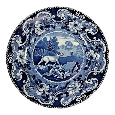 Buy Antique 19th Century Enoch Wood Blue Transferware Plate,  Hunting Dog  Pattern,  • 240£