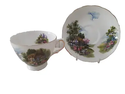 Buy Royal Vale Pedestal Cup And Saucer - Cottage Scene - Ridgway Potteries • 14.95£