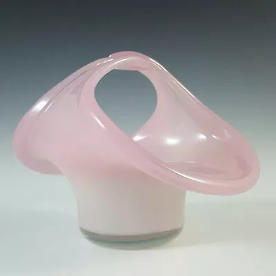 Buy SIGNED Vasart Pink & White Mottled Glass Basket Bowl B003 • 20£