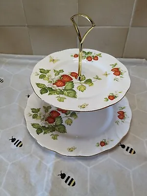 Buy Queens Virginia Strawberry 2 Tiered Cake Stand Gold Handle  • 65£