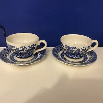 Buy Churchill China Blue Willow - 2x Tea Trios - Cups Saucers & Plates - Vintage • 9.99£